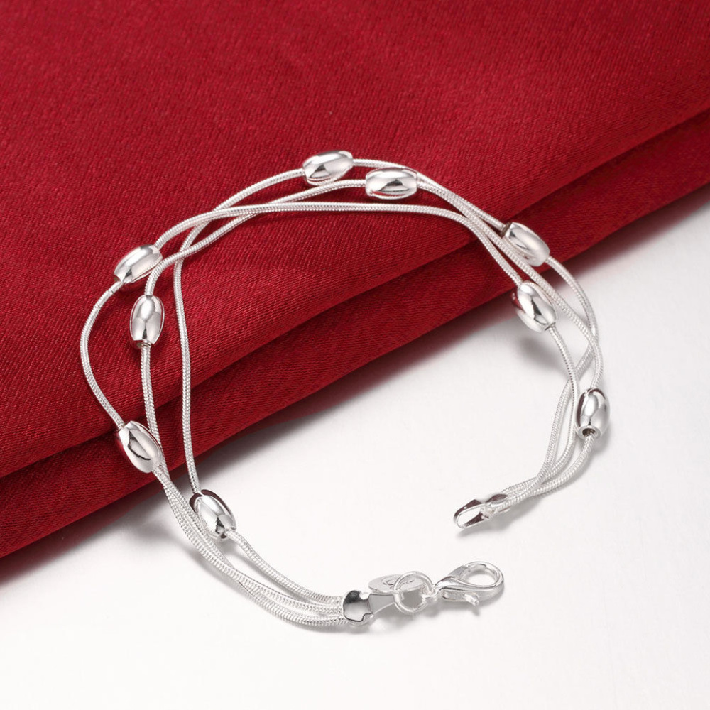 Silver Plated Bracelet 3 Strands w/ Light Beads - Picture 5 of 7